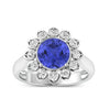 2.38 Ct Round Violet Tanzanite and White Diamond Prong 14k Gold Halo Statement Floral Ring