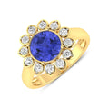 2.38 Ct Round Violet Tanzanite and White Diamond Prong 14k Gold Halo Statement Floral Ring by Fine Color Jewels