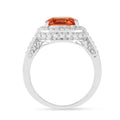2.39 Ct Cushion Lab Created Peach Sapphire Prong Silver Halo Statement Ring by Fine Color Jewels