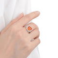 2.39 Ct Cushion Lab Created Peach Sapphire Prong Silver Halo Statement Ring by Fine Color Jewels