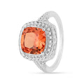 2.39 Ct Cushion Lab Created Peach Sapphire Prong Silver Halo Statement Ring by Fine Color Jewels
