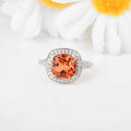 2.39 Ct Cushion Lab Created Peach Sapphire Prong Silver Halo Statement Ring by Fine Color Jewels