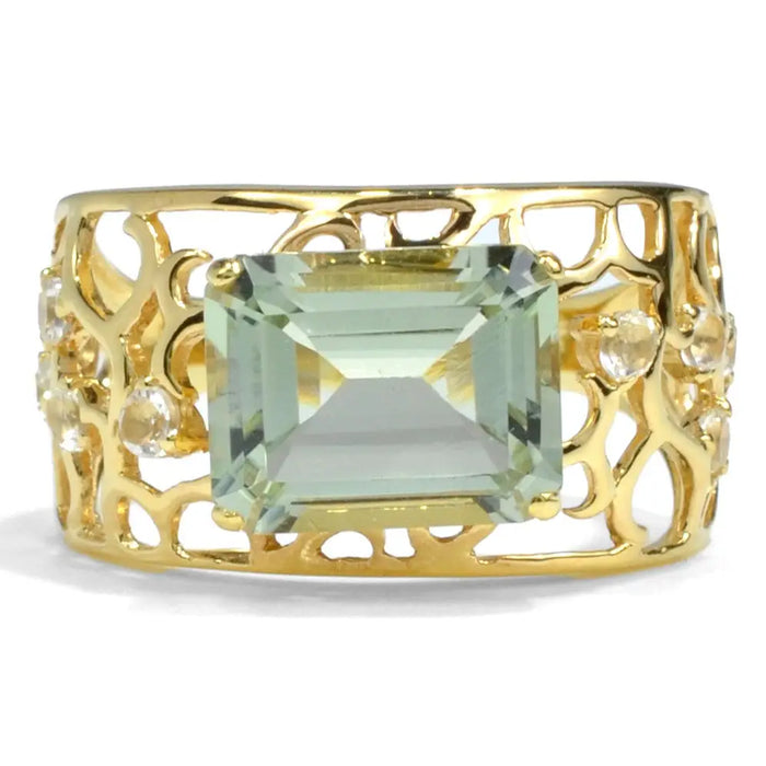 2.4 Ct Octagon Green Amethyst Prong Silver Filigree Band Ring by Fine Color Jewels