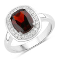 2.40 Ct Cushion Red Garnet Lab Diamond Prong Silver Halo Engagement Ring by Fine Color Jewels