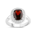2.40 Ct Cushion Red Garnet Lab Diamond Prong Silver Halo Engagement Ring by Fine Color Jewels