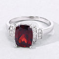 2.40 Ct Cushion Red Mozambique Garnet and Lab Diamond Prong Silver Bridge Ring by Fine Color Jewels