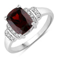 2.40 Ct Cushion Red Mozambique Garnet and Lab Diamond Prong Silver Bridge Ring by Fine Color Jewels