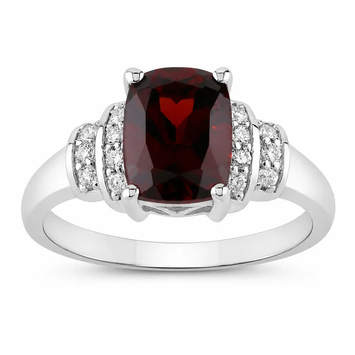 2.40 Ct Cushion Red Mozambique Garnet and Lab Diamond Prong Silver Bridge Ring by Fine Color Jewels