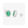 2.40 Ct Oval Green Zambian Emerald & Diamond Prong 10K Gold Halo Stud Earrings by Fine Color Jewels