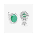 2.40 Ct Oval Green Zambian Emerald & Diamond Prong 10K Gold Halo Stud Earrings by Fine Color Jewels