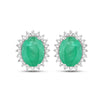 2.40 Ct Oval Green Zambian Emerald & Diamond Prong 10K Gold Halo Stud Earrings