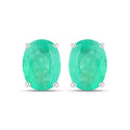 2.40 Ct Oval Green Zambian Emerald Prong 10K White Gold Stud Earrings by Fine Color Jewels