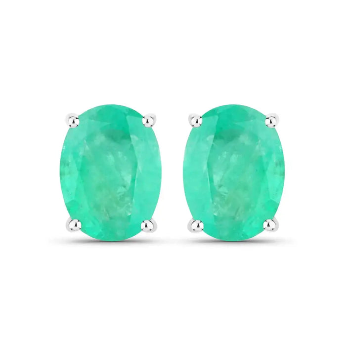 2.40 Ct Oval Green Zambian Emerald Prong 10K White Gold Stud Earrings by Fine Color Jewels