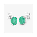 2.40 Ct Oval Green Zambian Emerald Prong 10K White Gold Stud Earrings by Fine Color Jewels