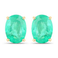 2.40 Ct Oval Green Zambian Emerald Prong 10K White Gold Stud Earrings by Fine Color Jewels