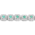 2.40 Ct Round Green Emerald Square Halo Sterling Silver Inline Tennis Bracelet by Fine Color Jewels