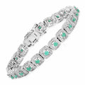 2.40 Ct Round Green Emerald Square Halo Sterling Silver Inline Tennis Bracelet by Fine Color Jewels