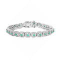 2.40 Ct Round Green Emerald Square Halo Sterling Silver Inline Tennis Bracelet by Fine Color Jewels