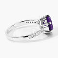 2.40 Ct Round Purple Amethyst and Lab Diamond Prong Silver Pave Bridge Ring by Fine Color Jewels