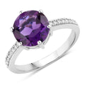 2.40 Ct Round Purple Amethyst and Lab Diamond Prong Silver Pave Bridge Ring by Fine Color Jewels