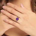 2.40 Ct Round Purple Amethyst and Lab Diamond Prong Silver Pave Bridge Ring by Fine Color Jewels