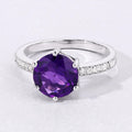2.40 Ct Round Purple Amethyst and Lab Diamond Prong Silver Pave Bridge Ring by Fine Color Jewels