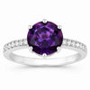 2.40 Ct Round Purple Amethyst and Lab Diamond Prong Silver Pave Bridge Ring