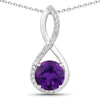 2.40 Ct Round Purple Amethyst & Lab Diamond Prong Silver Crossover Pendant Necklace