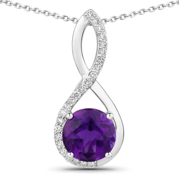 2.40 Ct Round Purple Amethyst & Lab Diamond Prong Silver Crossover Pendant Necklace by Fine Color Jewels