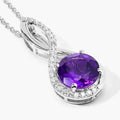 2.40 Ct Round Purple Amethyst & Lab Diamond Prong Silver Crossover Pendant Necklace by Fine Color Jewels