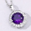 2.40 Ct Round Purple Amethyst & Lab Diamond Prong Silver Halo Floral Pendant Necklace by Fine Color Jewels