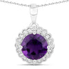 2.40 Ct Round Purple Amethyst & Lab Diamond Prong Silver Halo Floral Pendant Necklace