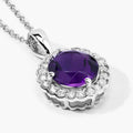 2.40 Ct Round Purple Amethyst & Lab Diamond Prong Silver Halo Floral Pendant Necklace by Fine Color Jewels