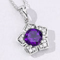 2.40 Ct Round Purple Amethyst & Lab Diamond Prong Silver Star Shape Pendant Necklace by Fine Color Jewels
