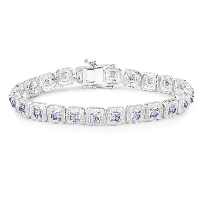 2.40 Ct Round Violet Tanzanite Square Halo Sterling Silver Inline Tennis Bracelet by Fine Color Jewels