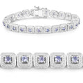 2.40 Ct Round Violet Tanzanite Square Halo Sterling Silver Inline Tennis Bracelet by Fine Color Jewels