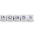 2.40 Ct Round Violet Tanzanite Square Halo Sterling Silver Inline Tennis Bracelet by Fine Color Jewels