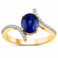 2.42 Ct Oval Ceylon Blue Sapphire and White Diamond Prong 18K Yellow Gold Pave Bypass Ring by Fine Color Jewels