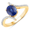 2.42 Ct Oval Ceylon Blue Sapphire and White Diamond Prong 18K Yellow Gold Pave Bypass Ring by Fine Color Jewels