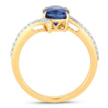 2.42 Ct Oval Ceylon Blue Sapphire and White Diamond Prong 18K Yellow Gold Pave Bypass Ring by Fine Color Jewels