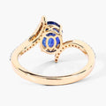 2.42 Ct Oval Ceylon Blue Sapphire and White Diamond Prong 18K Yellow Gold Pave Bypass Ring by Fine Color Jewels