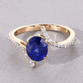 2.42 Ct Oval Ceylon Blue Sapphire and White Diamond Prong 18K Yellow Gold Pave Bypass Ring by Fine Color Jewels