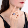 2.42 Ct Pear Blue Violet Tanzanite and White Topaz Prong Silver Teardrop Cocktail Ring by Fine Color Jewels