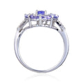 2.42 Ct Pear Blue Violet Tanzanite and White Topaz Prong Silver Teardrop Cocktail Ring by Fine Color Jewels