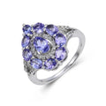 2.42 Ct Pear Blue Violet Tanzanite and White Topaz Prong Silver Teardrop Cocktail Ring by Fine Color Jewels