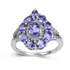 2.42 Ct Pear Blue Violet Tanzanite and White Topaz Prong Silver Teardrop Cocktail Ring