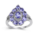 2.42 Ct Pear Blue Violet Tanzanite and White Topaz Prong Silver Teardrop Cocktail Ring by Fine Color Jewels