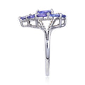 2.42 Ct Pear Blue Violet Tanzanite and White Topaz Prong Silver Teardrop Cocktail Ring by Fine Color Jewels