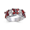2.44 Ct Marquise Dark Red Garnet and White Topaz Prong Silver Flower Ring