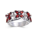 2.44 Ct Marquise Dark Red Garnet and White Topaz Prong Silver Flower Ring by Fine Color Jewels